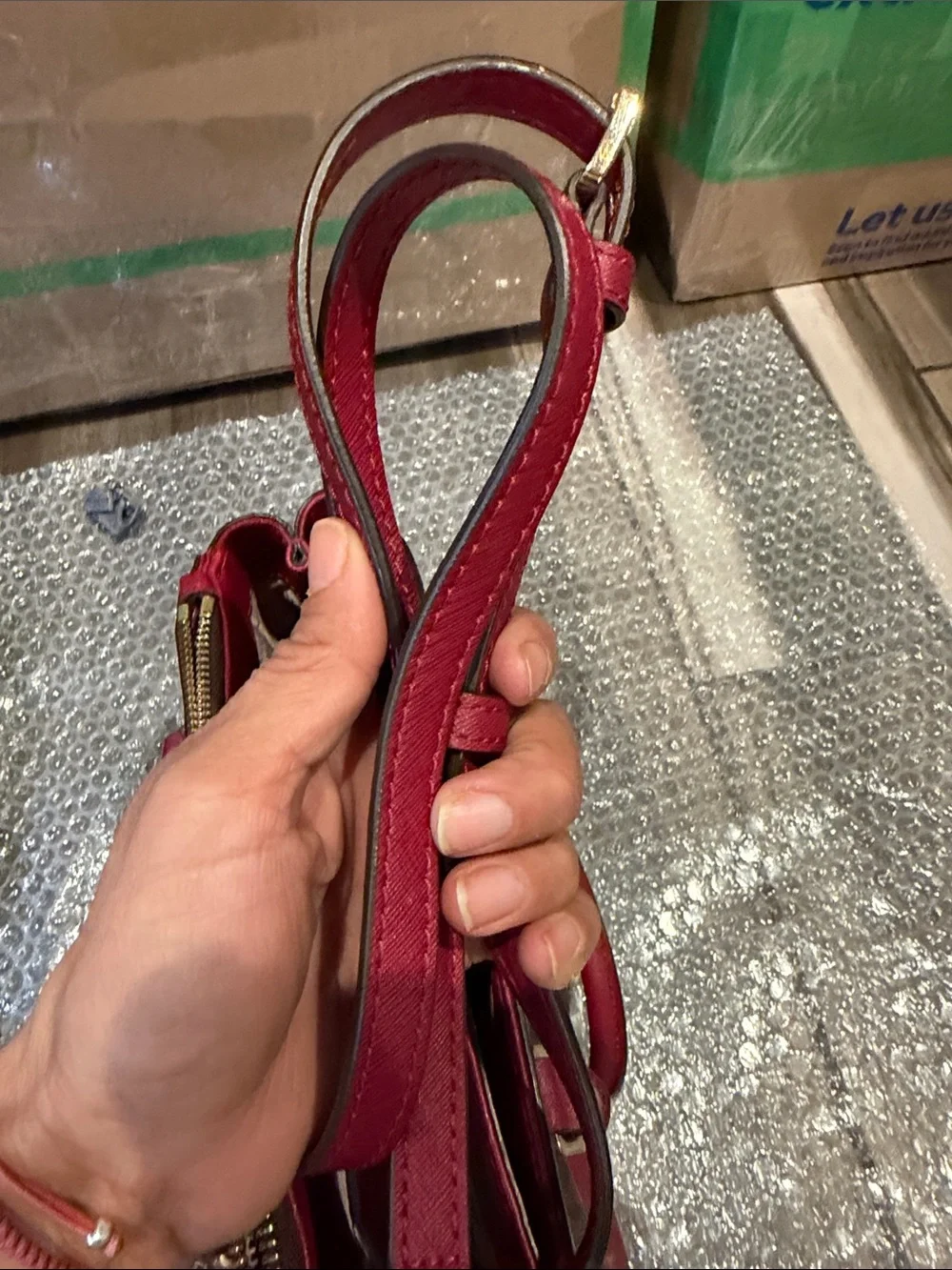Michael Kors Brown & Red Logo Satchel with Gold Hardware